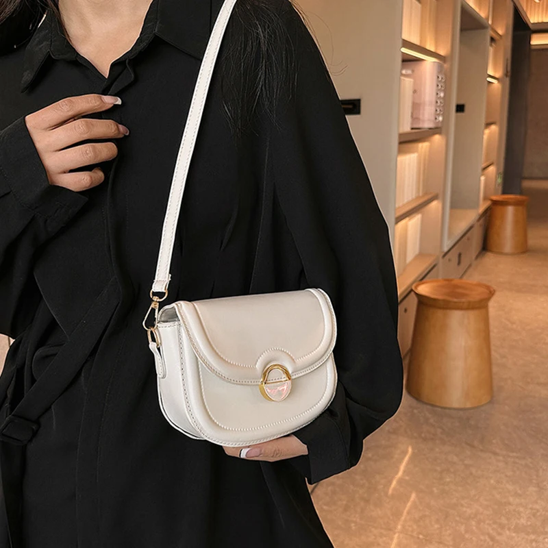 Saddle Bags for Women 2024 Trend Shoulder Bag Pu Leather Crossbody Bag Solid Color Luxury Design Flap Messenger Fashion Handbag