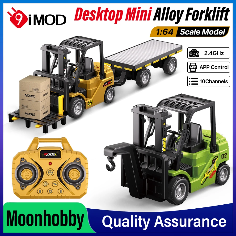 

9IMOD 1/64 Model Car Alloy Forklift 2IN1 Crane And Forklift APP Control 10CH 2.4GHz Desktop Mini Alloy Forklift With Trailer