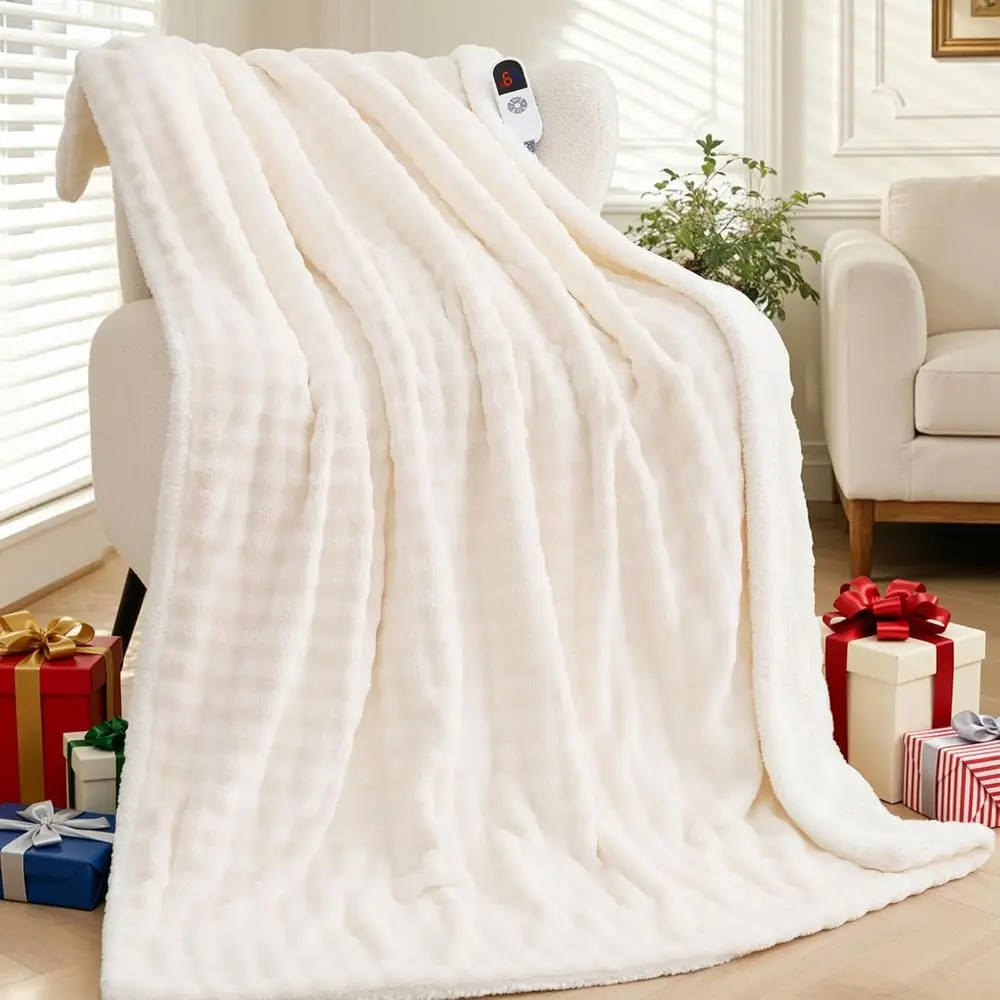 

Heated Throw Blanket 50"x72", Electric Blanket with 3D Bubble-Shaped, Sot lannel and Thickened Sherpa leece, 6 Heat Settings, 1-