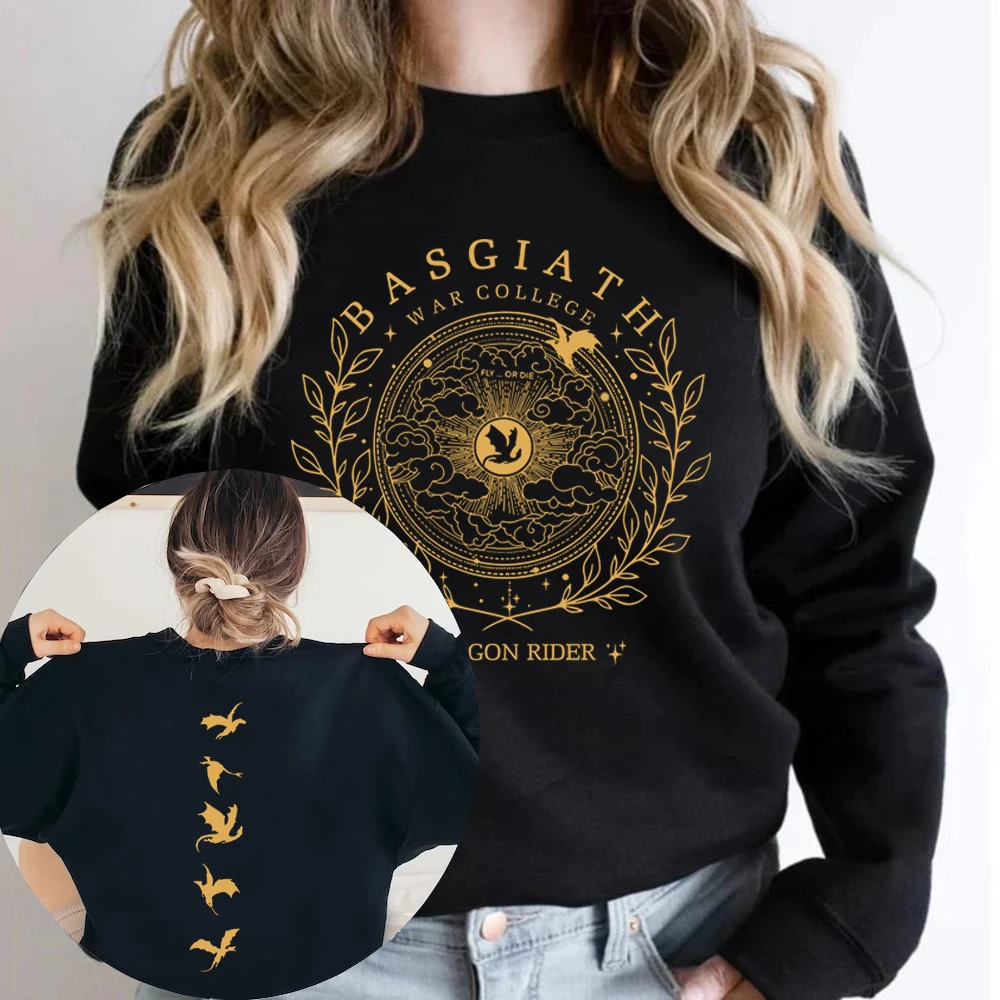 Basgiath-Sweat à capuche à manches longues pour femme, sweat-shirt, haut, amoureux des livres, collège de guerre, double face, quatrième aile, livres