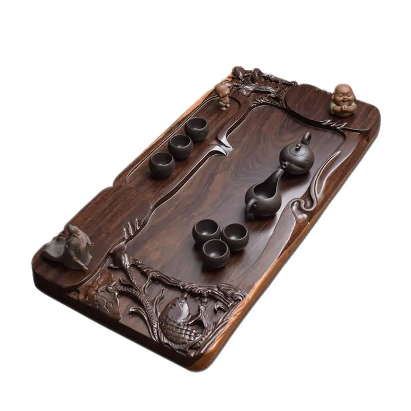 Whole black sandalwood tea tray, solid wood log household tea table, large mahogany tea sea, simple drainage kung fu