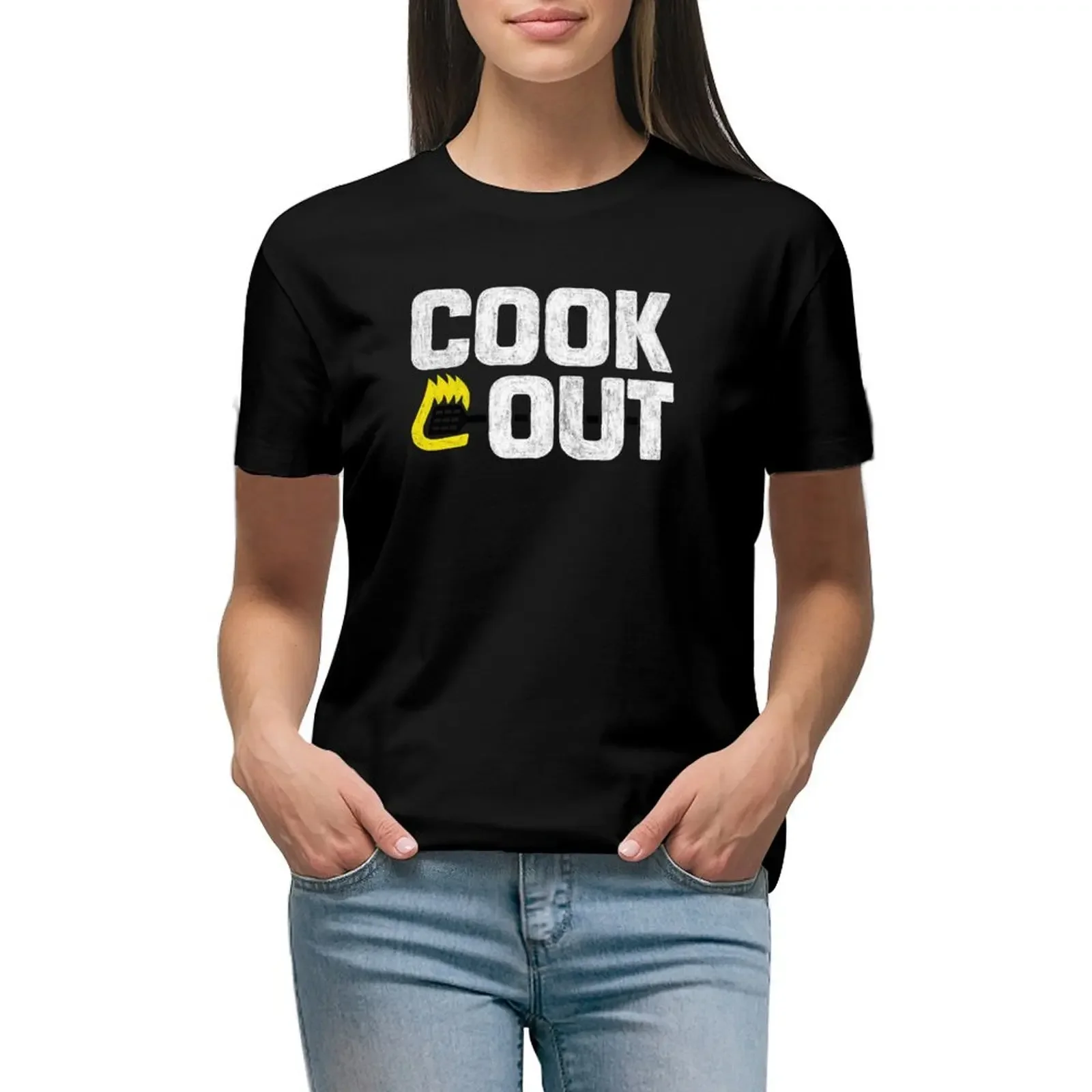 

Cookout - Vintage Chalk Texture - White & Black T-Shirt summer tops cotton t shirts Women