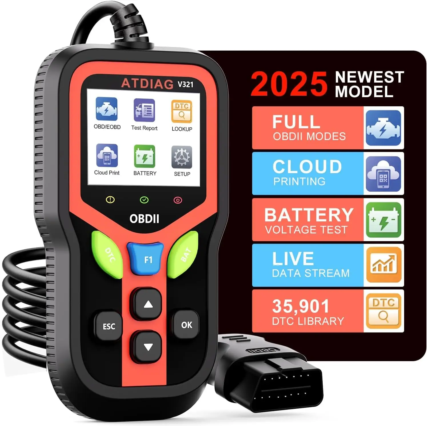 

2025 Upgraded OBD2 Scanner, Check Engine Light & Clear Trouble Codes, Cloud Printing, Battery Start Test for All Vehicles Since