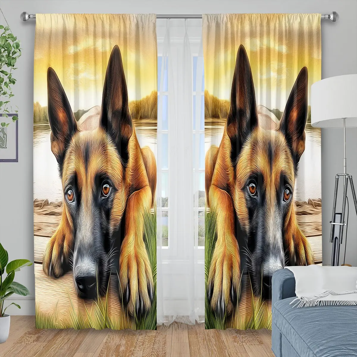 German Shepherd Dog Curtains Realistic Puppy Print Blackout Drapes Pet Lover Home Decor for Living Room Bedroom Window Treatment