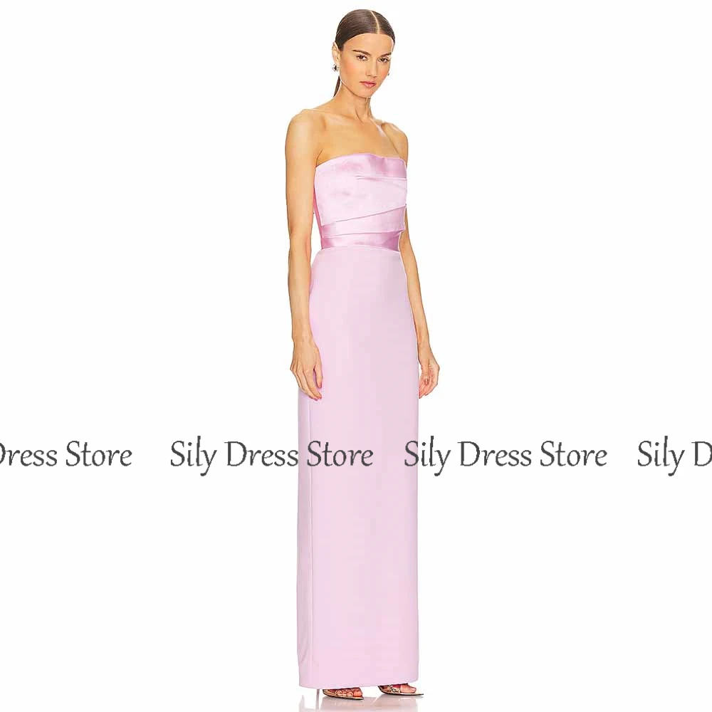 Simple Special Occasion Dresses Jersey Sheath/Column Valentine's Day Dress Satin Pink Strapless Criss-Cross Evening Dress Maxi