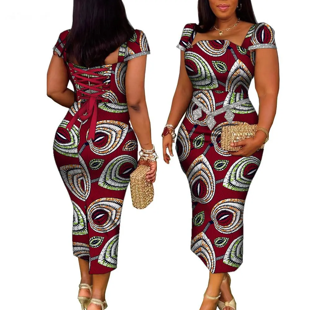 African Gowns Summer Dress for Women Evening Party Outfit African Wax Print  Dresses with Bandage Ankara Dresses Traditional - AliExpress 200000532