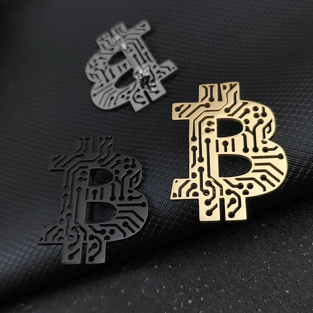 Circuit Pattern Bitcoin Brooch BTC Metal Hollow-out Collar Pin Shirt Suit Men's and Women's Pins