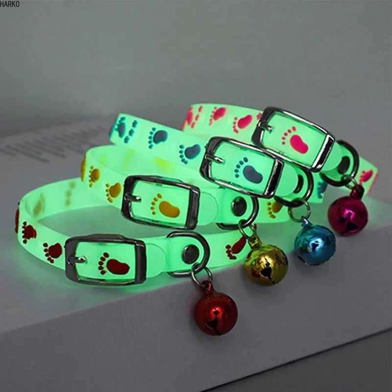 Luminous Cat Necklace Glowing Small Dog Cat Collar Anti-Loss Fluorescent Silicone Cat Bell Collar Neck Ring Pet Cat Accessories