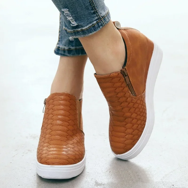 Women Wedge Loafers PU Leather Shoes Trend Height Increased Shoes Female New Fashion Comfort Slip-on Platform Vulcanized Shoe