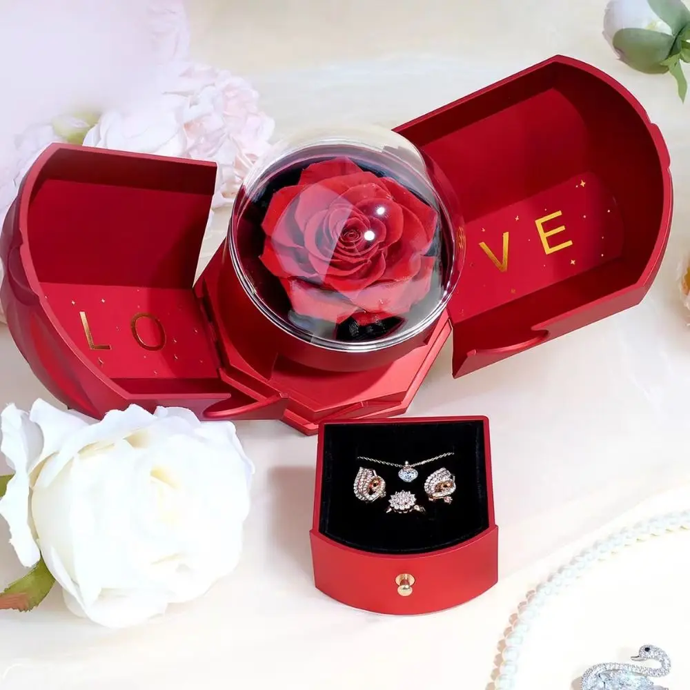 

Romantic Surprise Flower Jewelry Box Decorative Plastic Dried Flowers Necklace Box with Soap Rose Rose Drawer Packaging Box