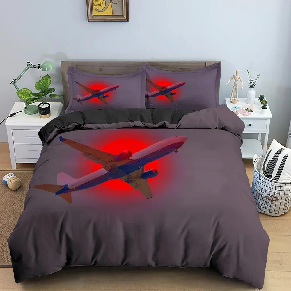

3D Airplane Blue Sky Aviation Aircraft Runway Comfortable Duvet Quilt Cover Pillowcase Bedding Set Children Bedroom Decoration