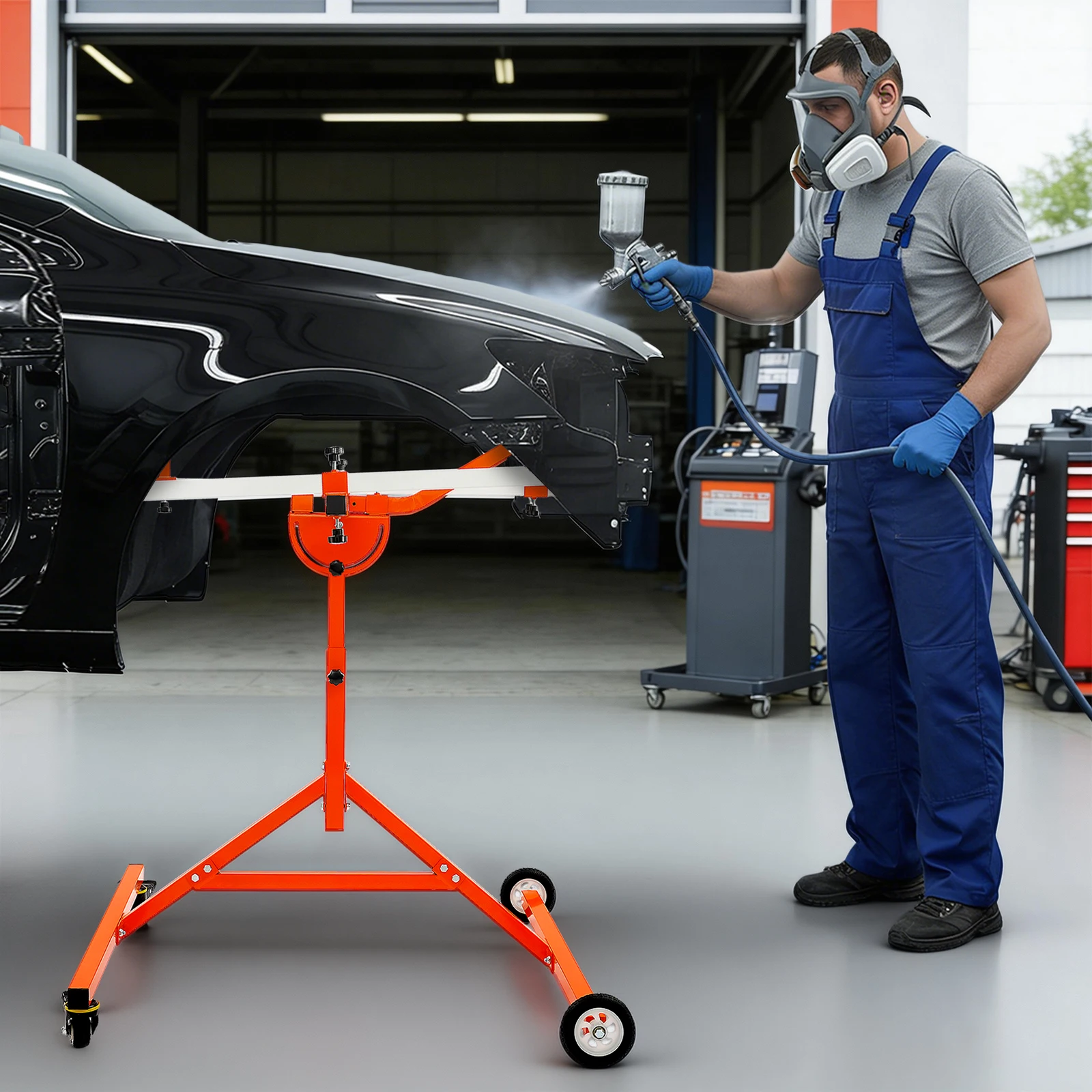 

35.43×37.87×45.28In Rotatable Paint Stand Triangular Bracket Stable Base Easy Mobility For Auto Body Wing Repair Work