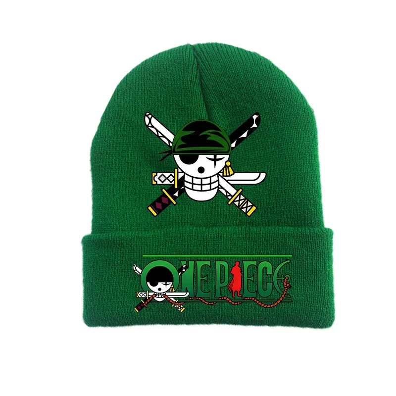 One Piece Luffy Zoro Knitted Hat Anime Cartoon Print Boys Girl Winter Beanie Childern Outdoor Casual Warm Vogue Hundred Take Cap