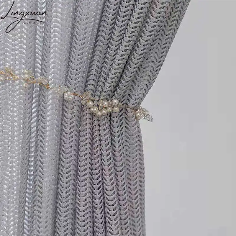 Luksusowe tiulowe zasłony do salonu Fishbone nowoczesne zasłona do okno dekoracyjne do sypialni Voiles rolety zasłony Decor