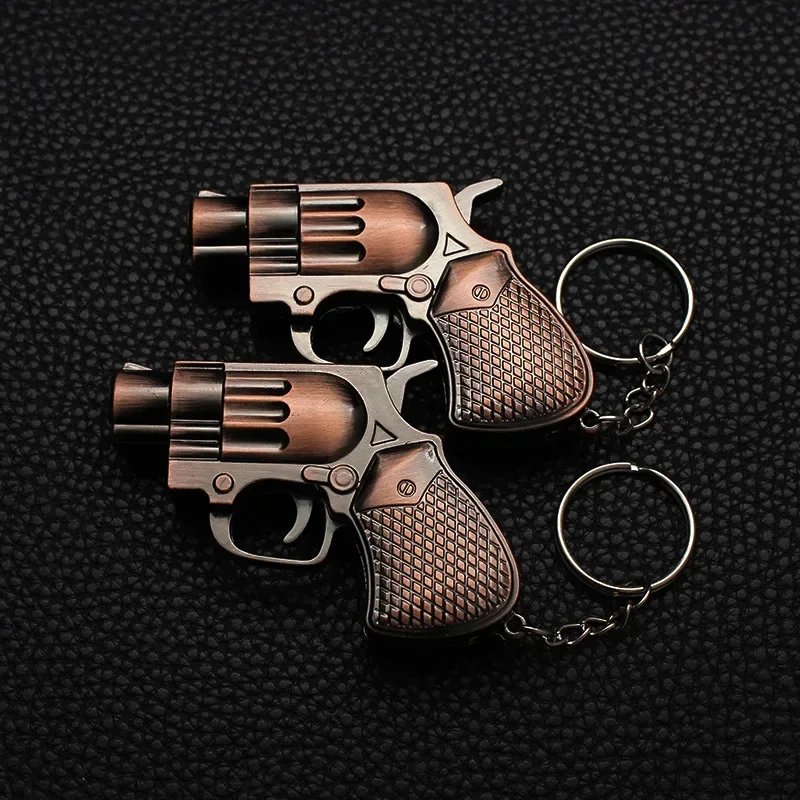 Cool Mini Pistol Lighter Revolver Gas Inflatable Jet Flame Windproof Lighters Metal Keychain Pendant Lighter Gun Cigarrette Gift