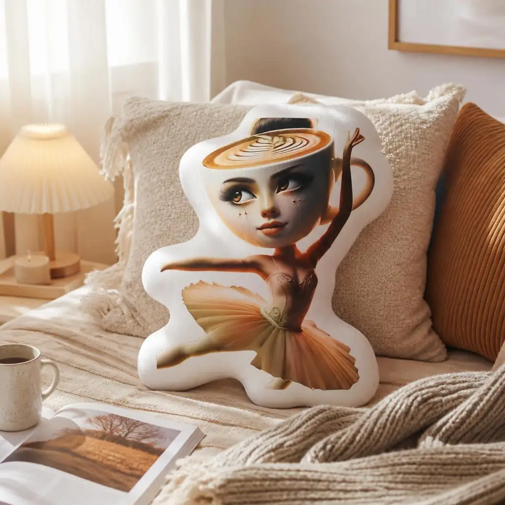 Ballerina Cappuccina Shaped Pillow Coffee Cup Dancer Cushion Stuffed Throw Pillow Ballet Gift for Dancers Sofa Home Decor
