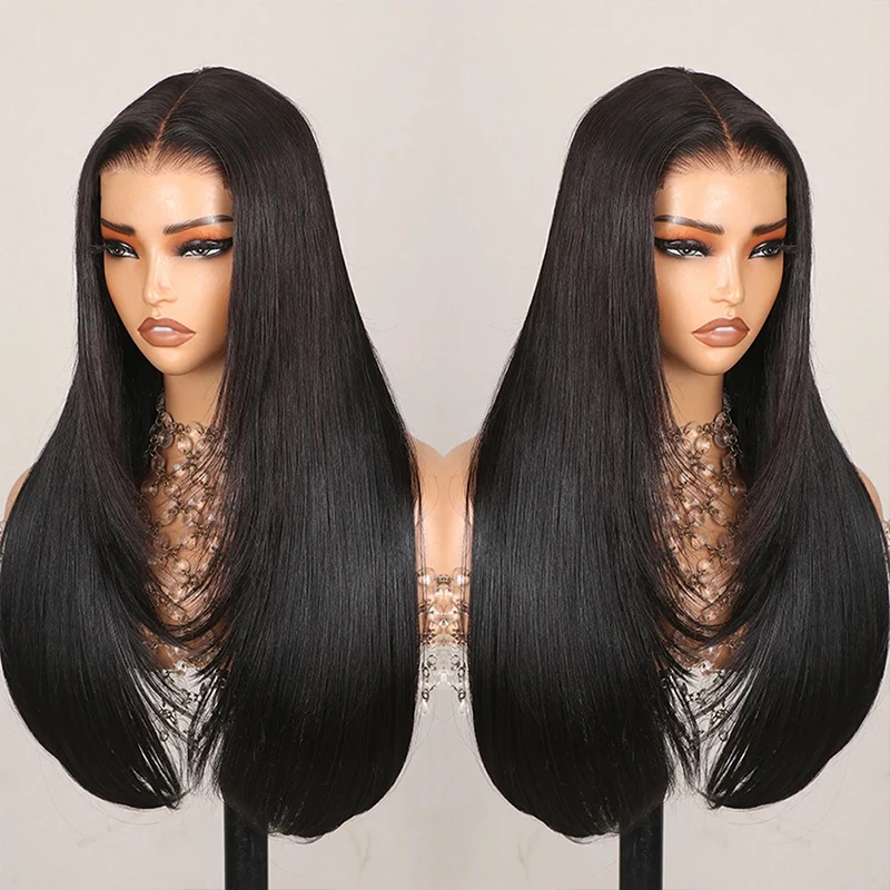 

Pre Plucked Pre Cut Pre Bleached 13x5 Straight Human Hair Lace Frontal Wig Sleek Hairstyle, Secure Fit Hairpiece 220% Density