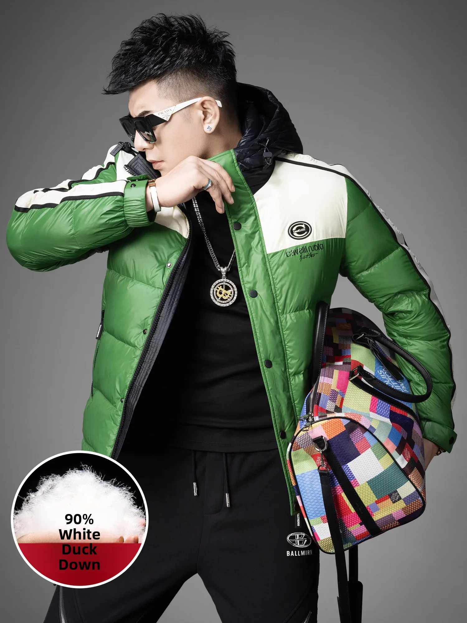 

Men's Premium 90 White Duck down Jacket Thickened Warm Hooded Coat Fashionable Urban Style Regular Length Button Closure