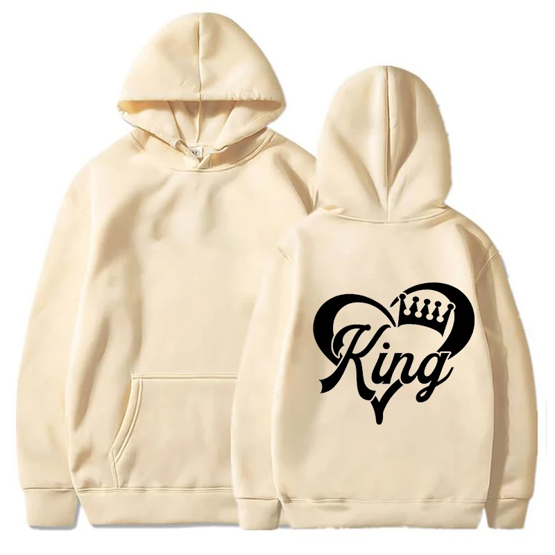 New Valentine\'s Day Couple King Queen Love Hoodies Women Men Fashion Long Sleeve Harajuku Sweatshirts Unisex Tops