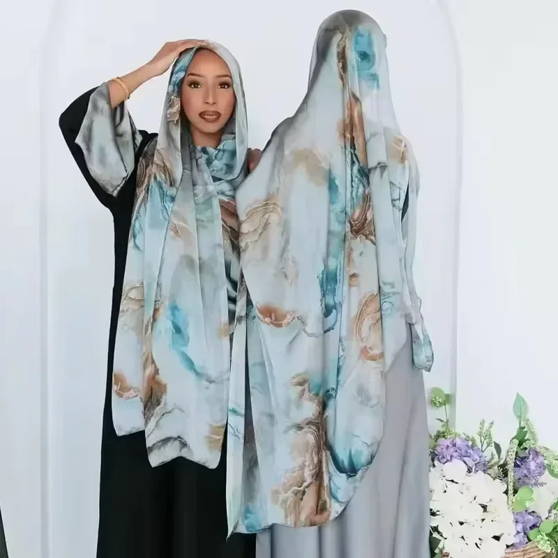 2024 New Max Luxe Silk Print  Hijab Muslim Premium Ombre Scarf Marble Water Print Shawl Hijab Scarves Women Shawl