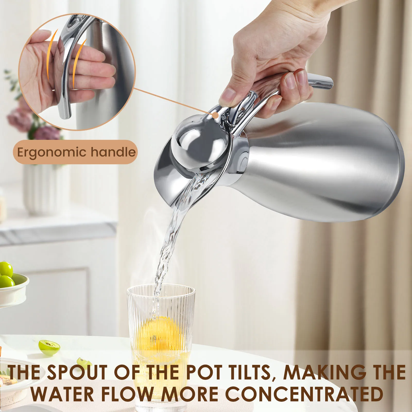 Kitchen Thermal Kettle 2000ml Stainless Steel Coffee Jug Large Capacity Insulated Coffee Carafe Household Flask Water Bottle view 2