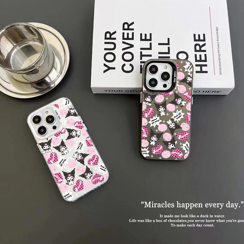 Cute Cartoon K-Kuromis Phone Case IMD Color Silver Shell For IPhone 16 15 14 13 12 Pro Max Plus