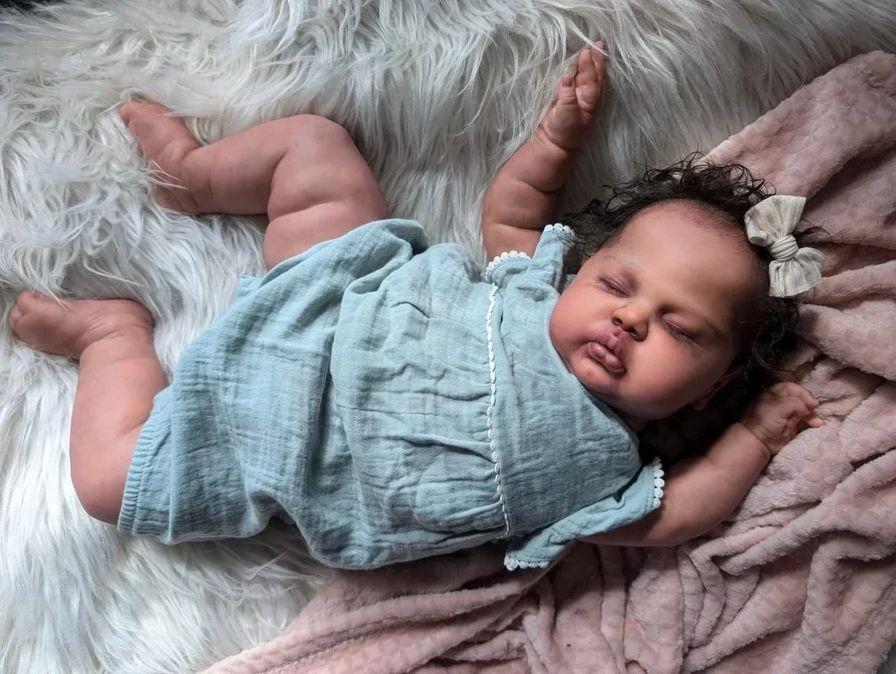 24Inch Pickle Sleeping Dark Skin Soft Cloth Body Lifelike Reborn Toddler Hand rooted Hair Cuddly Baby Girl Doll Baby