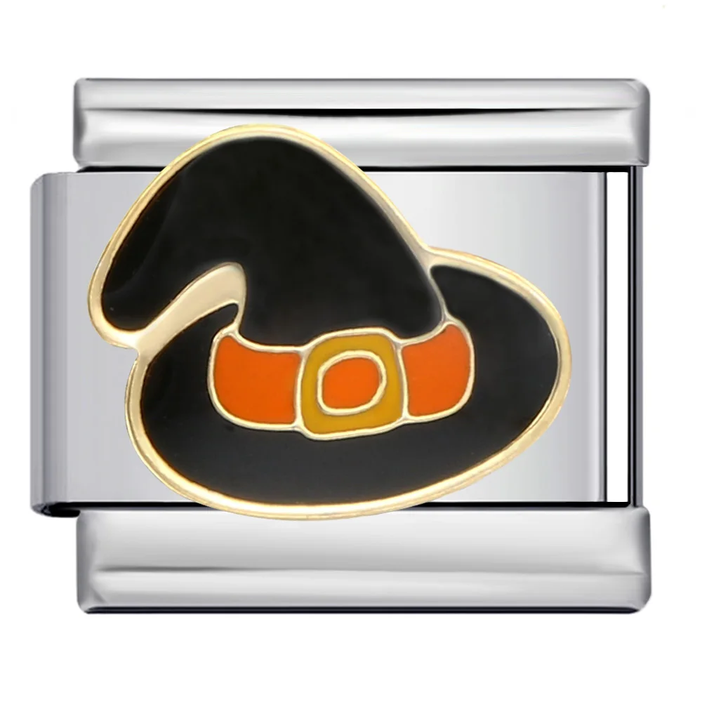 Neuer Cartoon-Gothic-Halloween-Kürbis-Vampir-Geist-Magischer-Hut-Italienischer-Charm-Anhänger, passend für 9mm Edelstahl-Armbänder, DIY-Schmuck – Detail 4