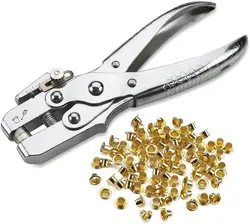 Eyelet Grommet Pliers Kit - 1 Hole Punch, 100 Gold Grommets 4.5mm - for Leather, Canvas, Cloth, Shoe, Belts, Bags, Crafts