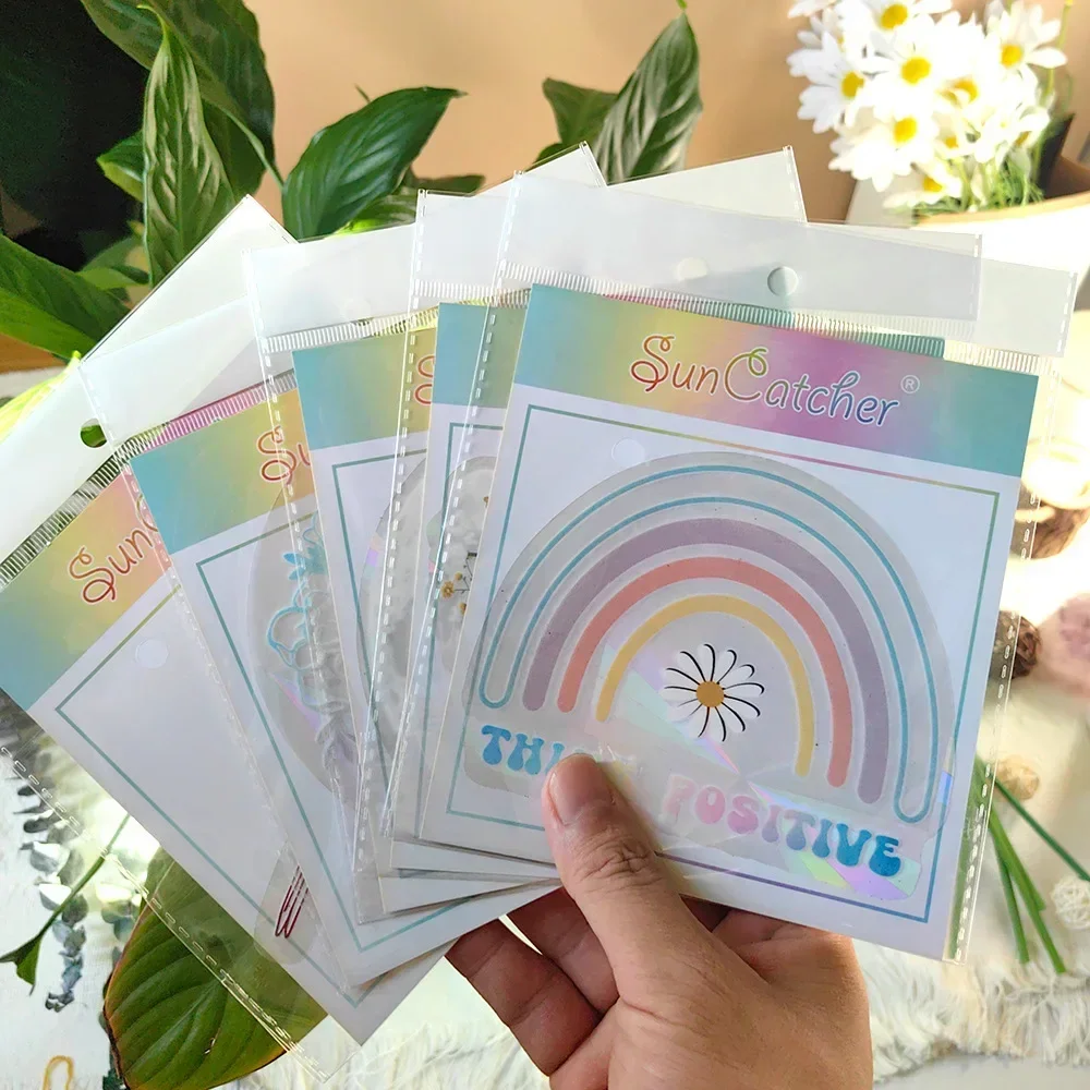 Rainbow Sun Catcher PVC Self Adhesive Glass Window Stickers Cat Leaf Suncatcher Wallpaper Rainbow Prisms Sticker Home Decor
