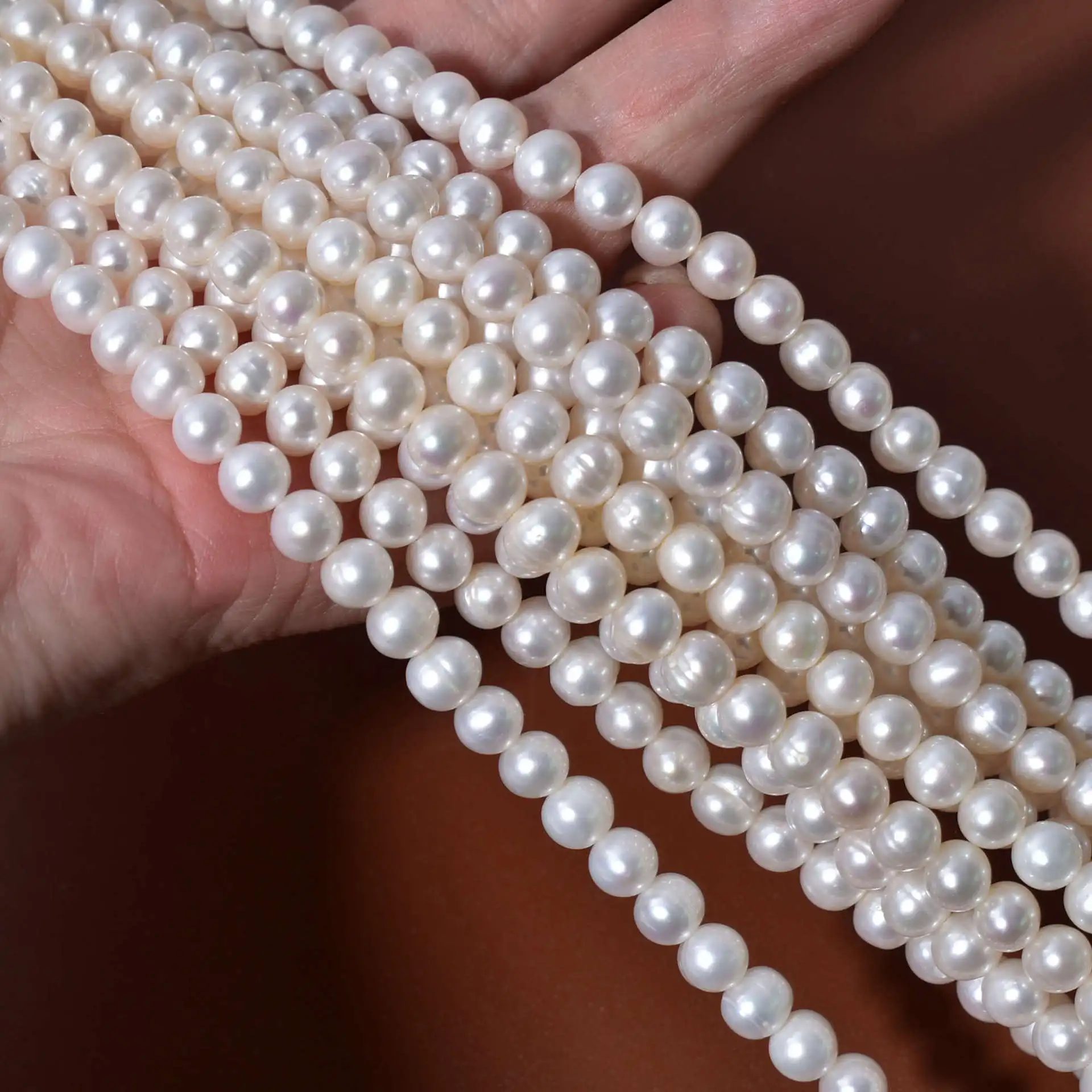 

5-8mm New White Luster Threaded Pearl Natural Freshwater Loose Bead Handmade DIY Necklace Accessories Materials Wholesale Women