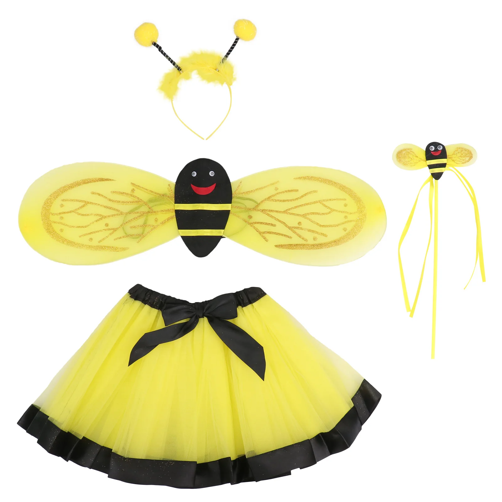 1Set Adorable Performance Costume Kids Mesh Skirt Party Cosplay Decor Yellow Premium Material Fashionable Color Matching