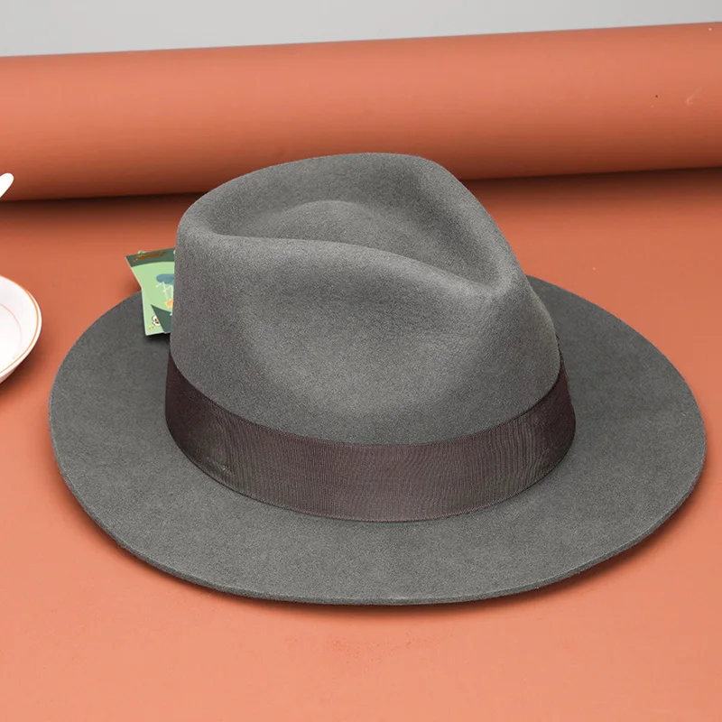 High-End Pure Wool Men's Jazz Hat Warm Shanghai Beach Cap for Dad Grandpa Spring Summer Autumn Winter Casual Wide Brim Hat