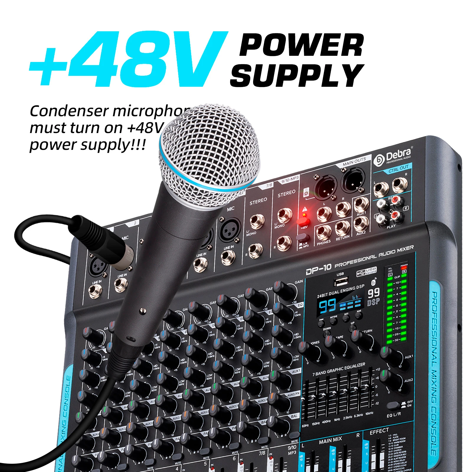 Console DJ mixer audio DP-10 a 10 canali per registrazione su PC professionale su palco e studio Audio cablato portatile di vendita caldo