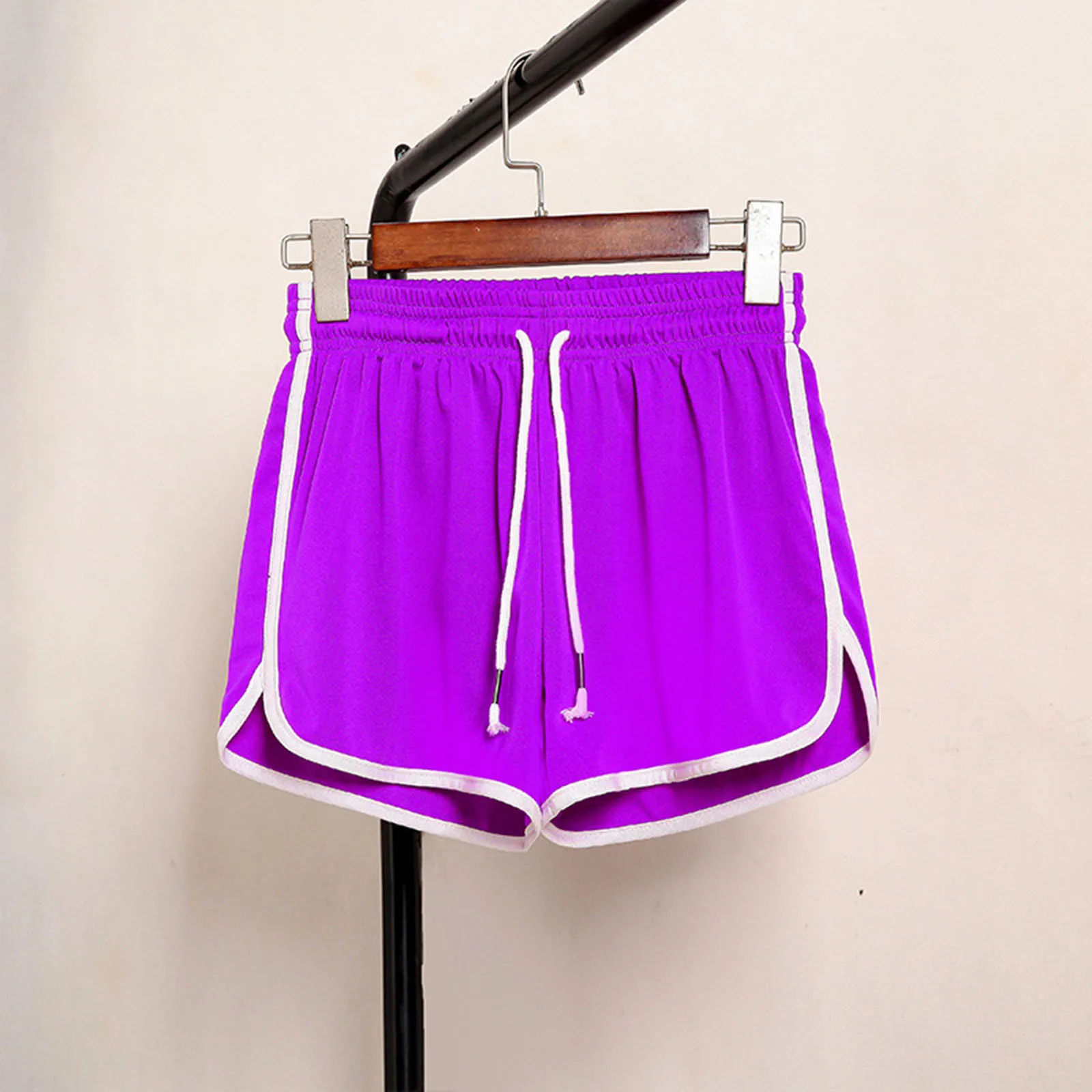 Shorts soltos com cordão feminino, bloqueio de cores, renda, elástico na cintura, bolso, confortável, casual, feminino, tamanho grande, verão