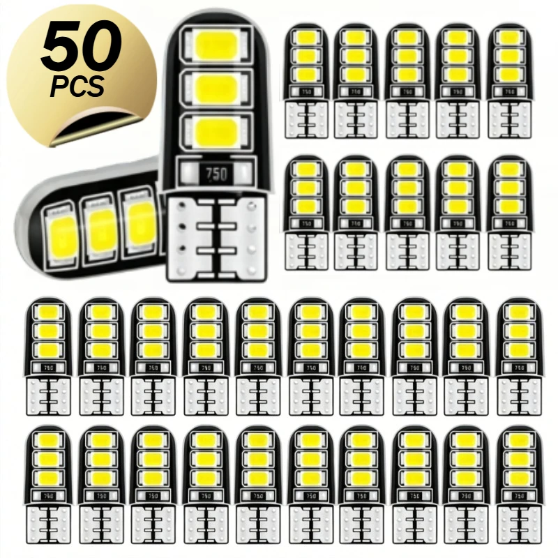 50pcs Width Indicator Light T10 6SMD LED White Silicone W5W License Plate Light Reading Light Door Side Light High Brightness