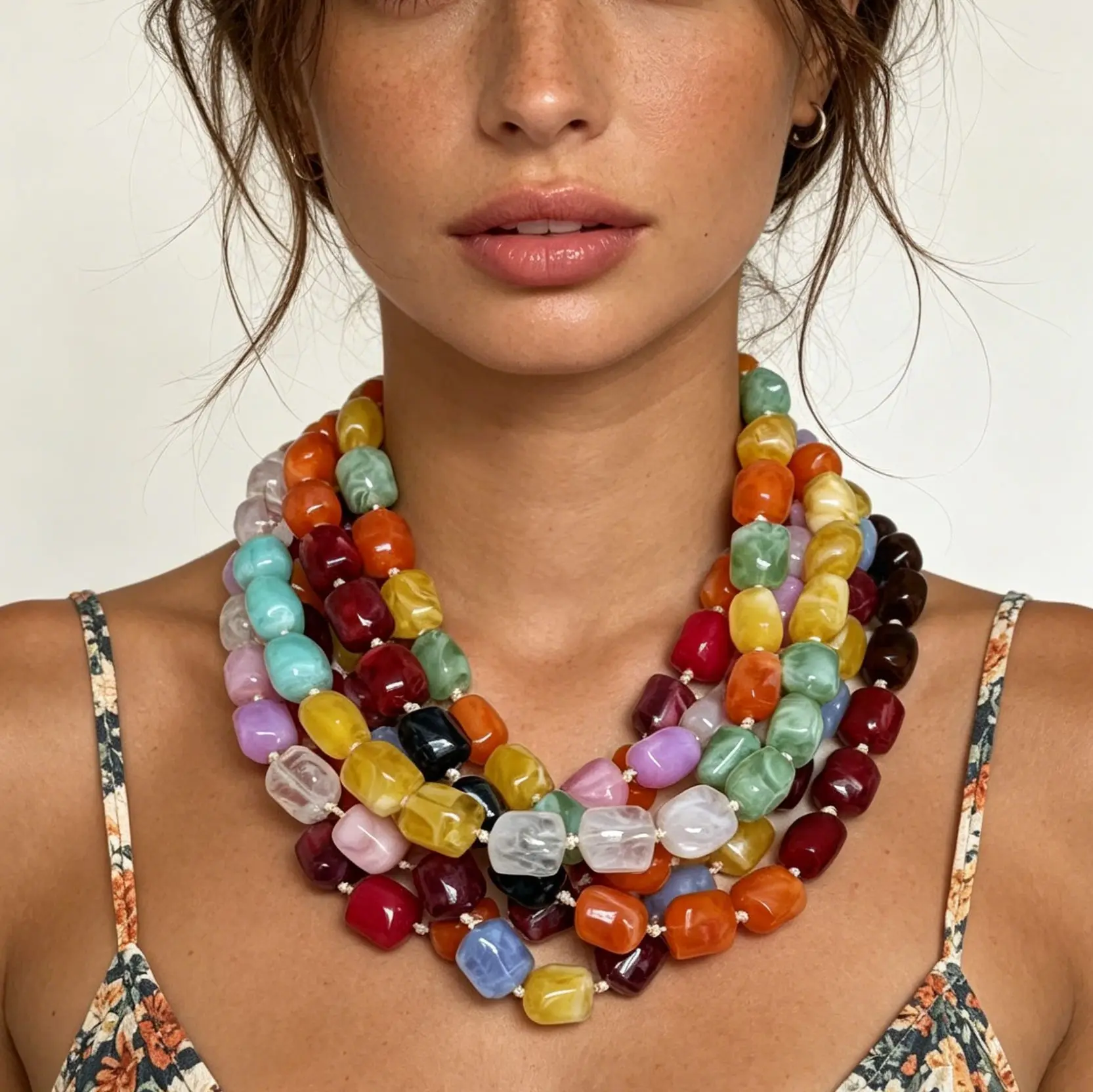 Bohemian Style Exaggerated Candy Colored Resin Geometric Bead Necklace