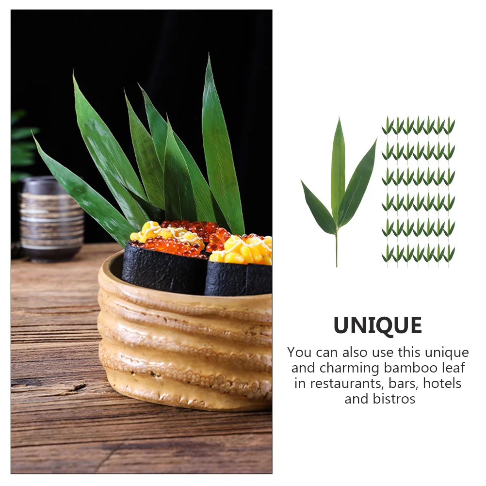 100 Pcs Sushi Bamboo Leaves Shape Decor Decorative Leaf Sashimi Dish Plates Fake Grass for Serving