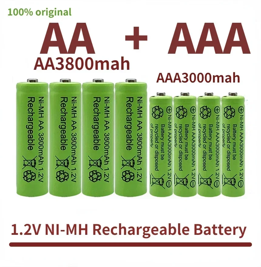 1.2V AA AAA 3800mAh 3000mAh Nickel Hydrogen Rechargeable Battery, Suitable for Temperature Gun Remote Control Mouse Toy Battery