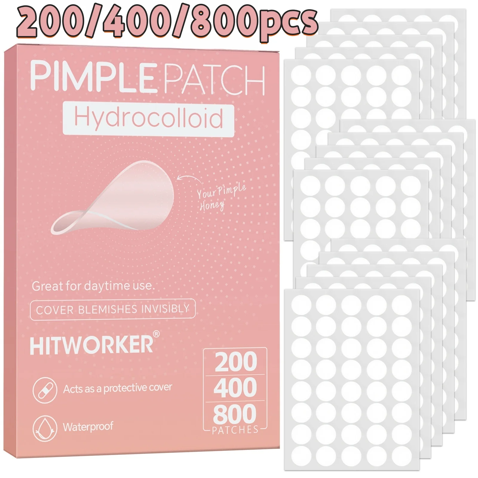 Acne Pimple Patches, 200/400/800Count Hydrocolloid Spot Dots, Invisible Zit Patch for Face, Blemish Cover Stickers for Day & Nig