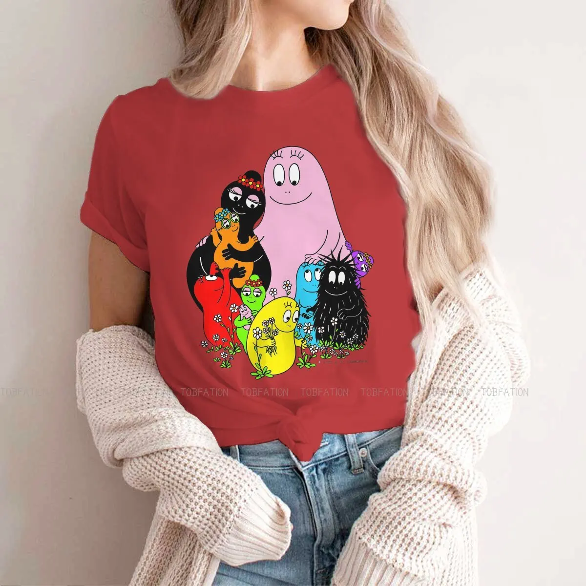 Barbapapa Pear-shaped and Pink TShirt for Woman Girl Red  Soft Casual Tee T Shirt High Quality Trendy Loose 4XL