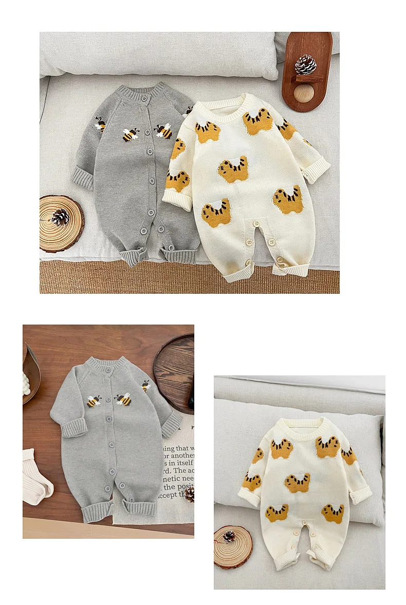ZOETOPKID Neugeborenen-Babykleidung Frühling Herbst Strampler Jungen- und Mädchenpullover Einteiler Niedliche Cartoon-Strick-Kletterkleidung – Detail 4