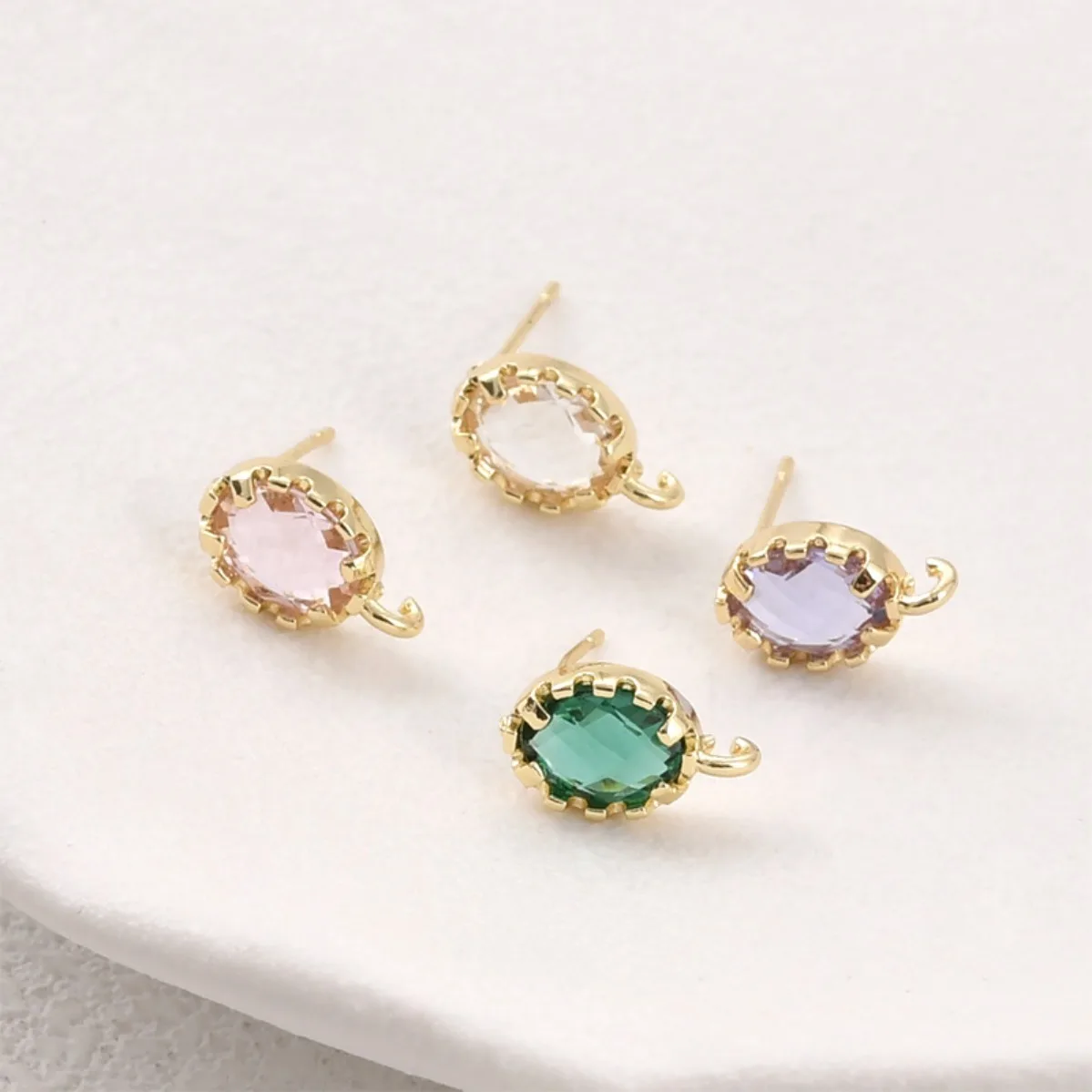 Brass 14K Gold Plated Color Retentive Oval Crystal Rhinestone Stud Earring DIY Handmade Earring Jewelry Making Supplies