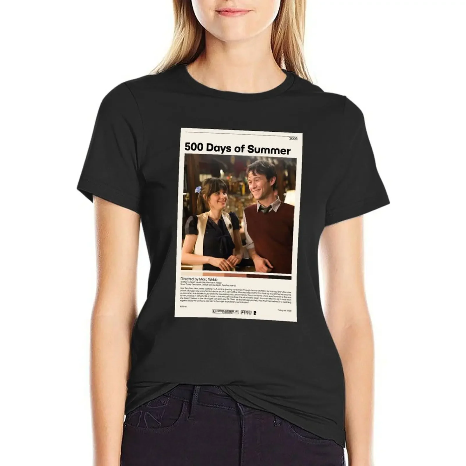

500 Days of Summer Movie Poster Print T-Shirt kawaii clothes lady clothes customizeds oversized t shirts for Women