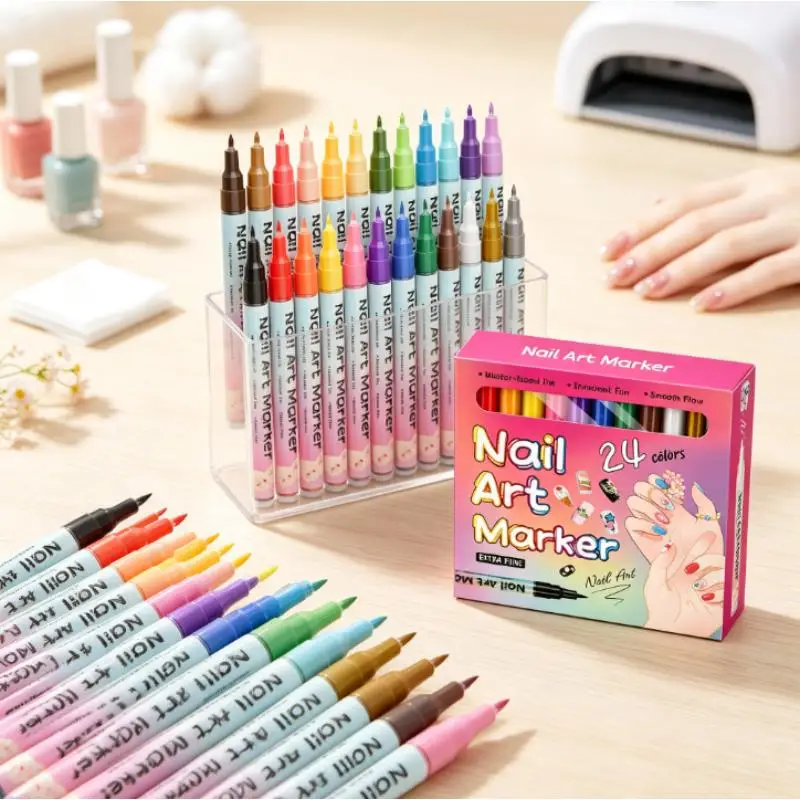 Nail Art Pens 12/24 Colours Water Based Nail Drawing Pen 05mm Fine Tip DIY Graffiti Liner Christmas Halloween Decor Hand Account