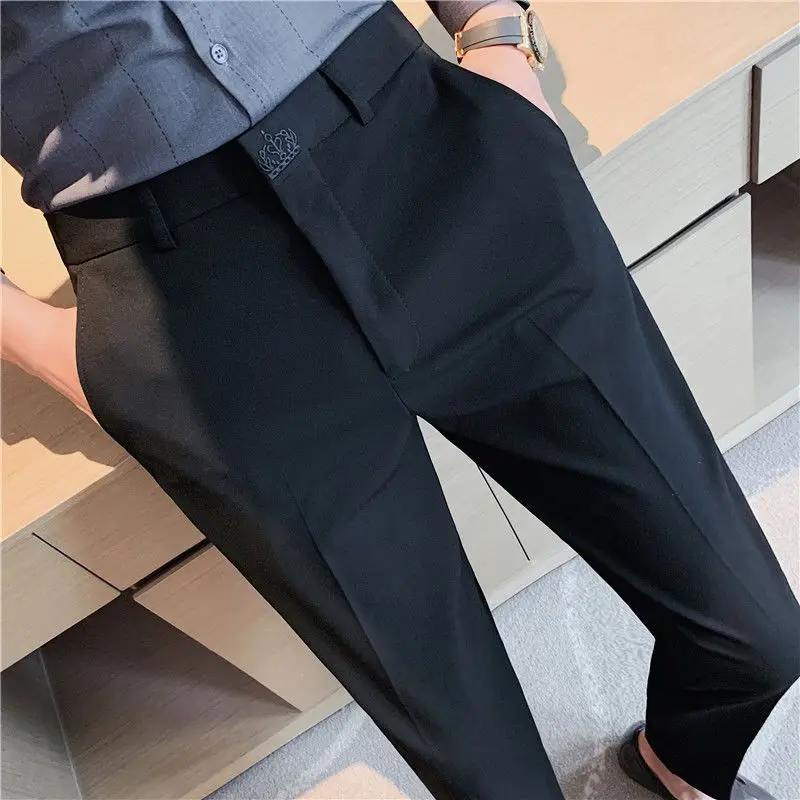 

2023 Autumn New Cotton Pants Men's Korean Style Trendy Crop Suit Pants Casual Pants Black Trousers for Men