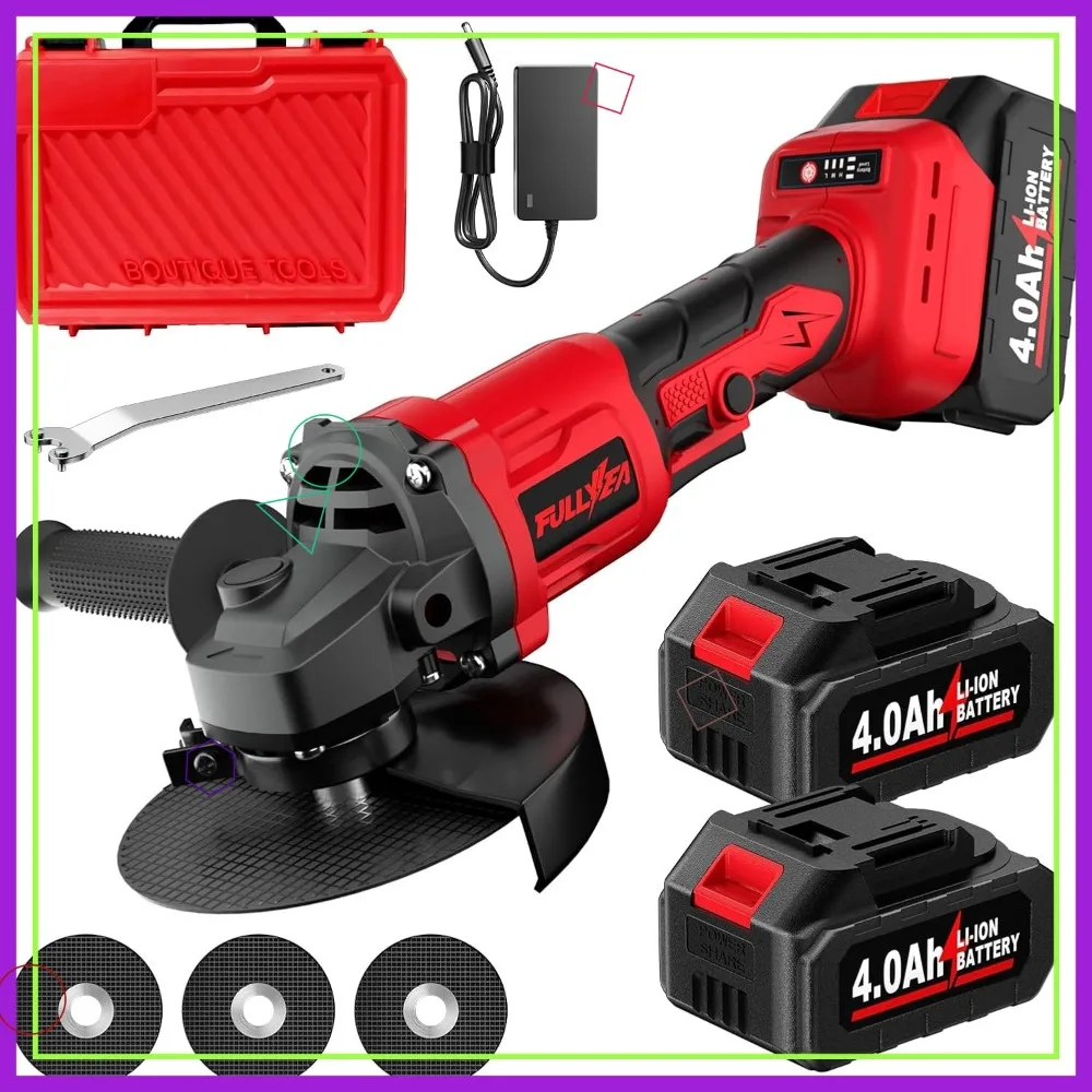 

Cordless Angle Grinder Kit with 2 Batteries, Brushless Motor, Cutting Wheels for Metal Work - 12000RPM Power Tool