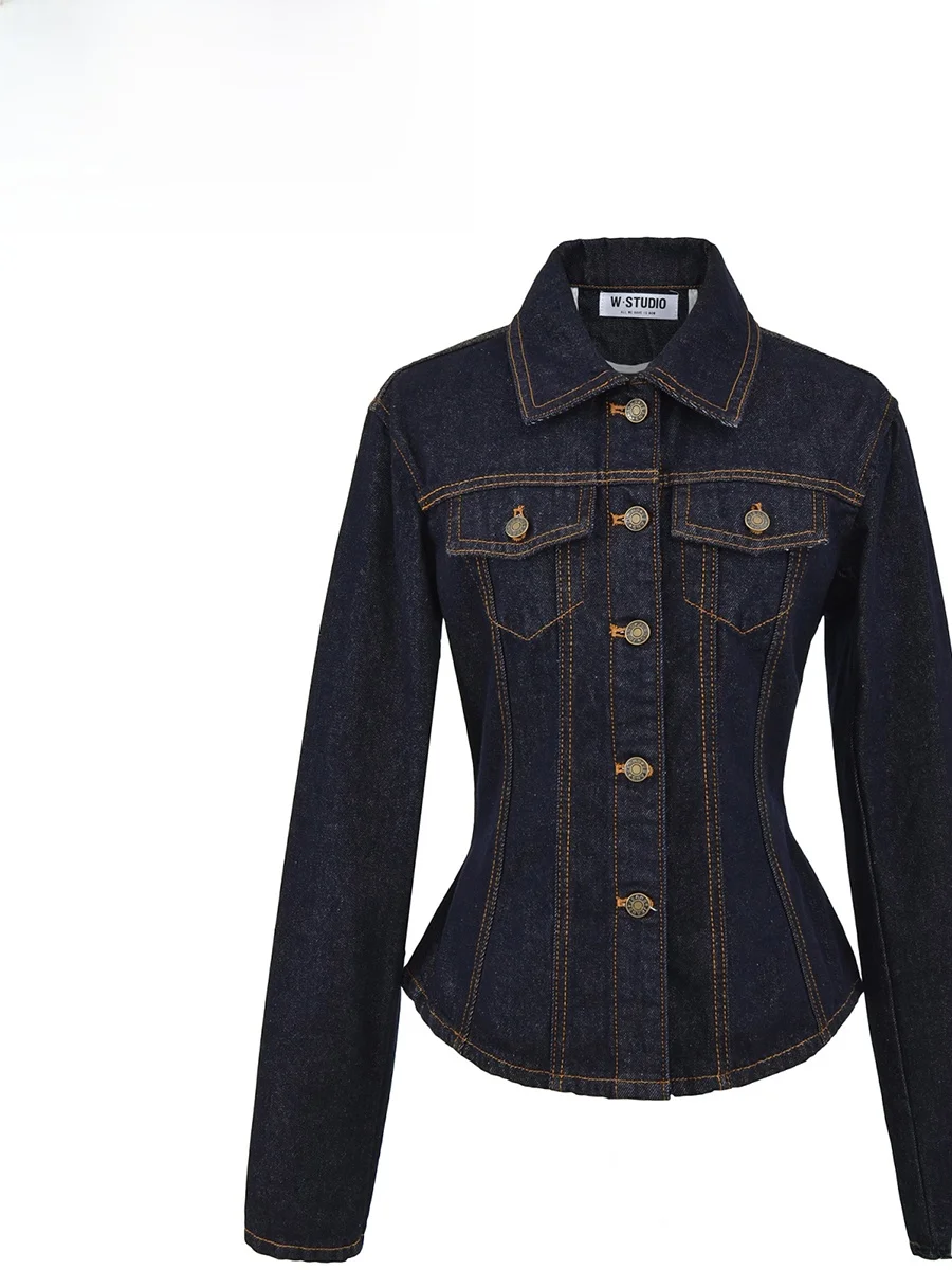 

Женская джинсовая куртка ZARK: новая весенняя модель, приталенный крой, повседневный стиль, воротник-стойка, длинный рукав, тонкая верхняя одежда из полиэфирного волокна