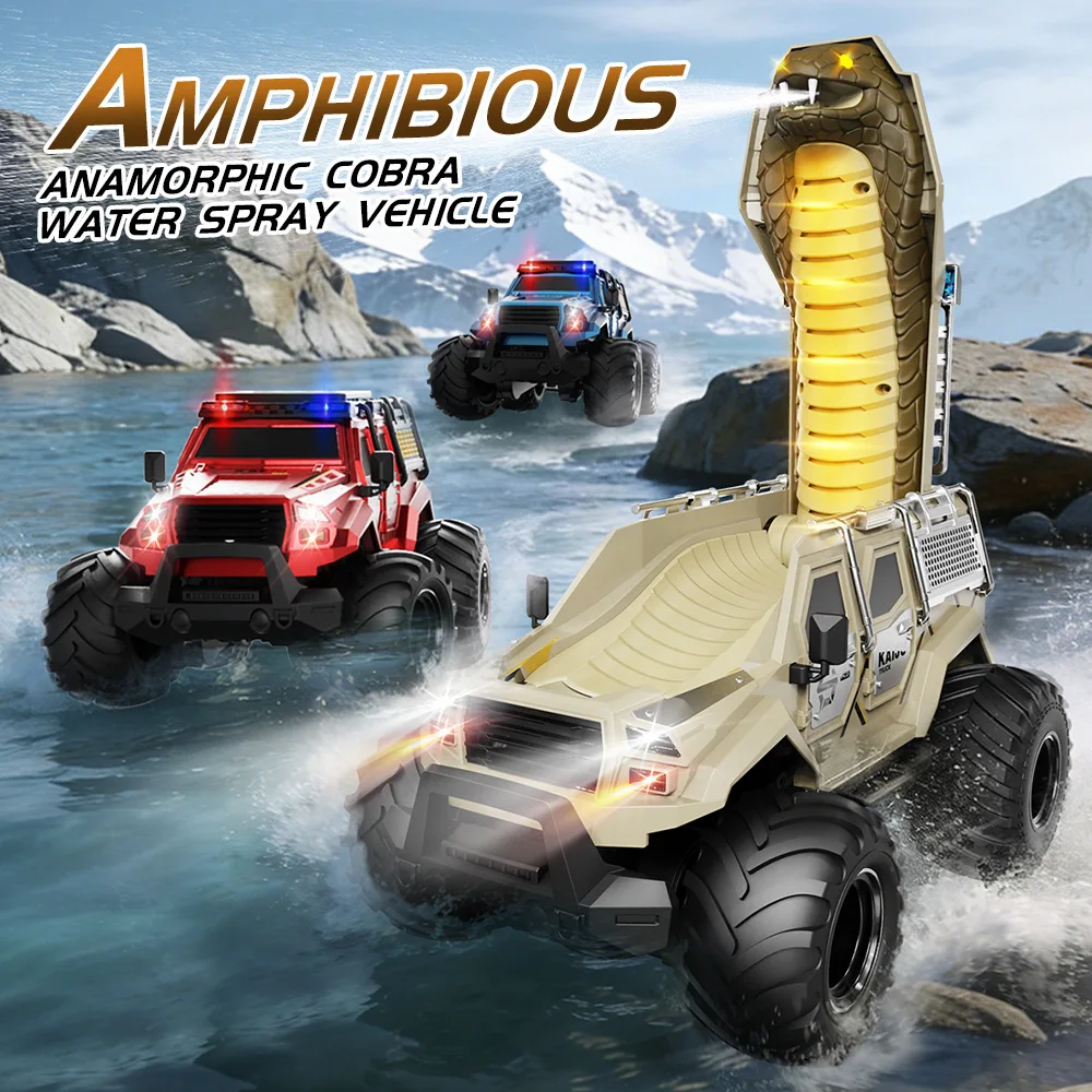 Cobra Shape Transform Water Spray Amphibious RC Truck Land Water 2 In 1 Remote Control Off Road Vehicle For Kids