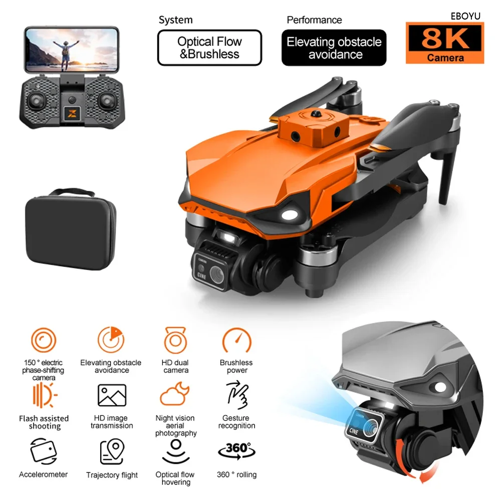 EBOYU RG608PRO Brushless Motor RC Drone 4 sides Avoid Obstacle WiFi FPV 8K Dual HD Cameras Altitude Hold Foldable RC Quadcopter